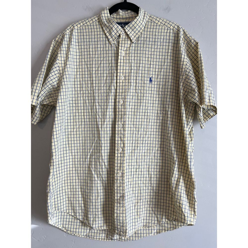 Ralph Lauren Mens Plaid Yellow Button Down Shirt Size L Blake Cotton